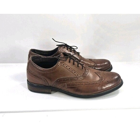 Steve Madden Ethin-2 leather lace-up brown dress shoe Wingtip Rubber Sole Sz 12 - Picture 10 of 13